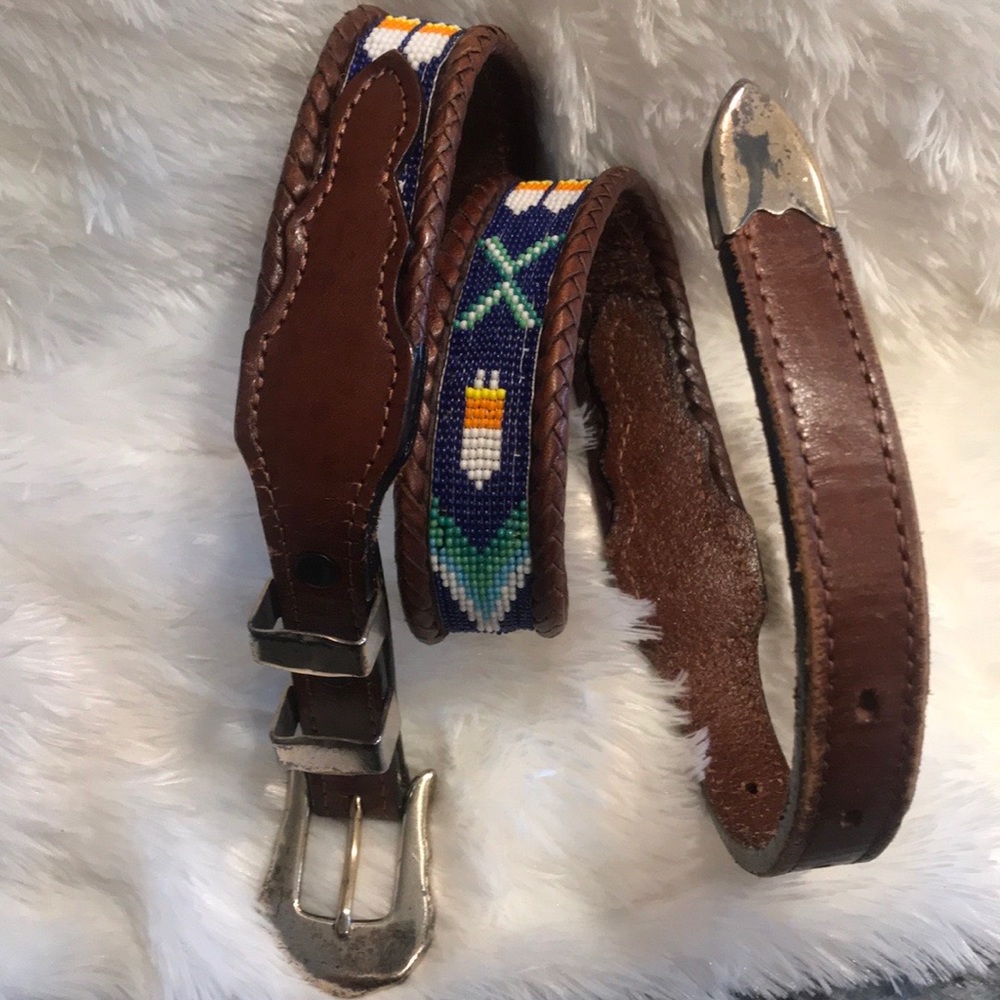 Vintage Leather Beaded Belt